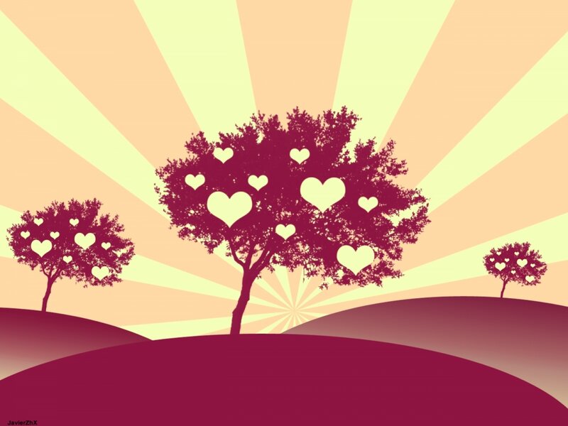 heart trees at sunset