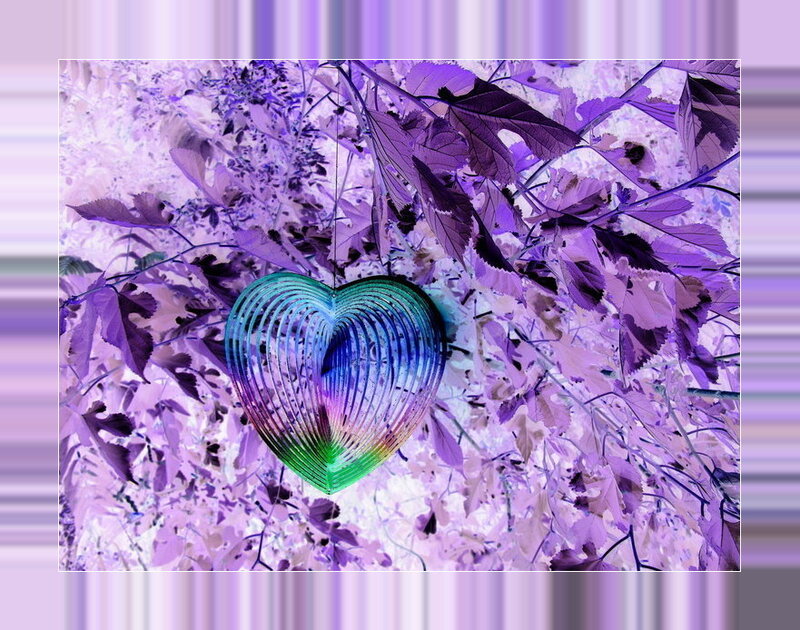 heart wind chime in purple leaves