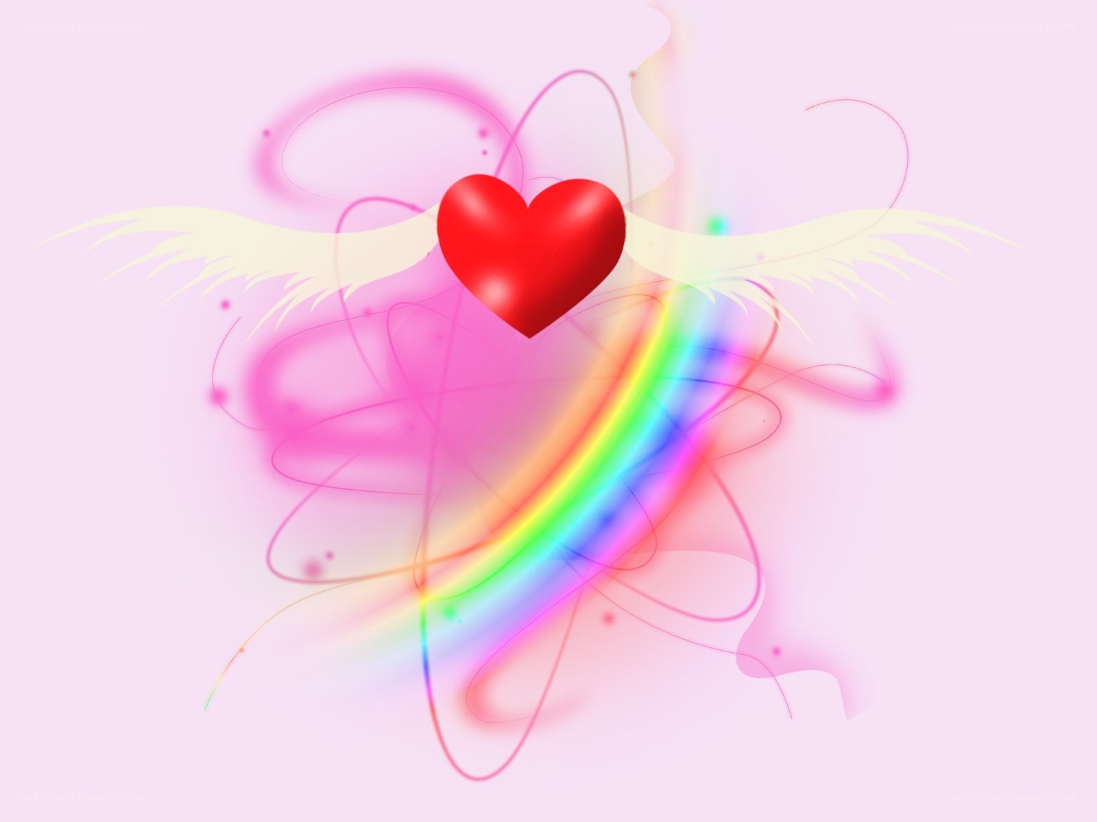 heart with angel wings and rainbow