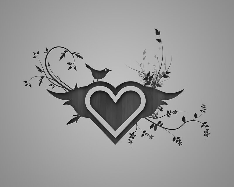 heart with bird and vines