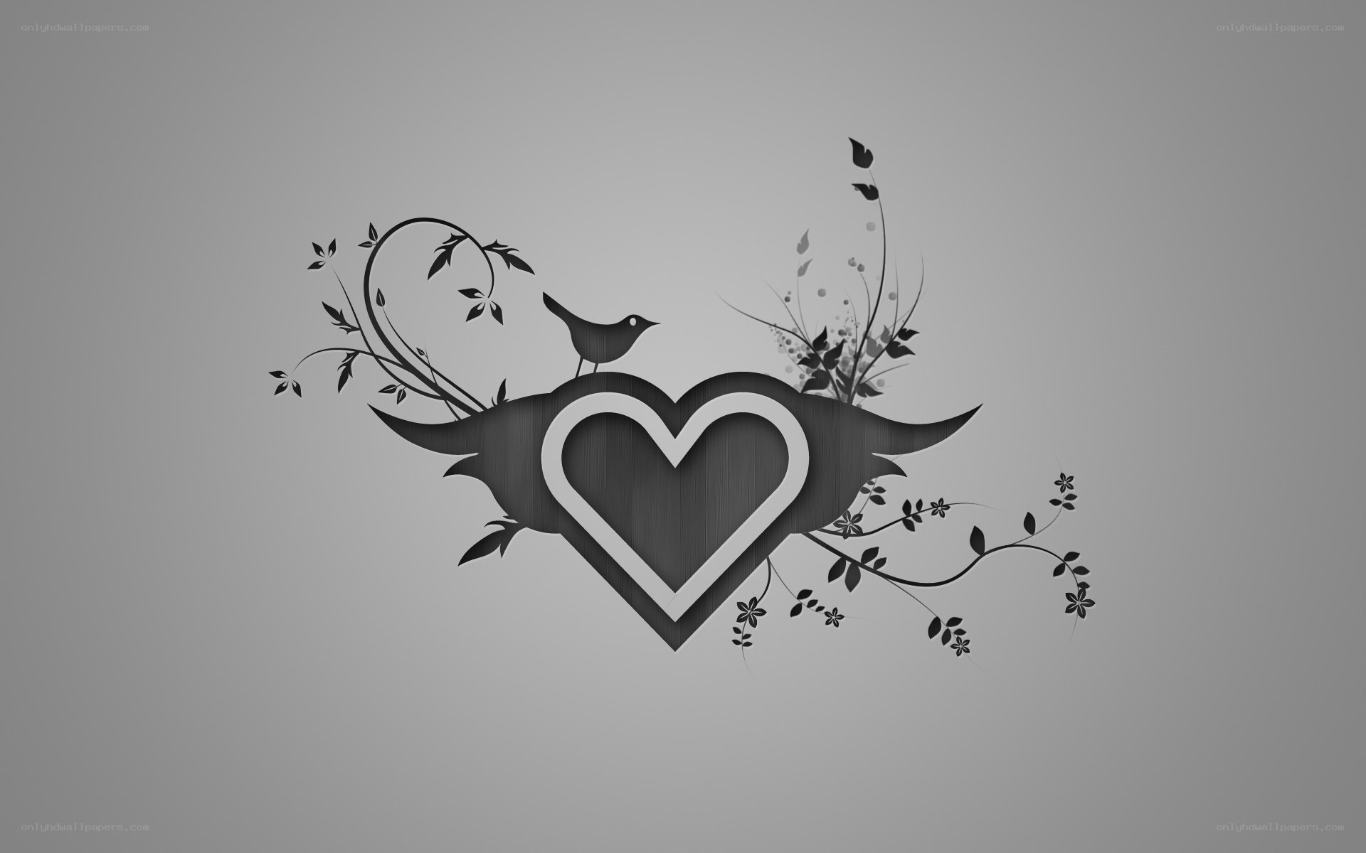 heart with bird and vines