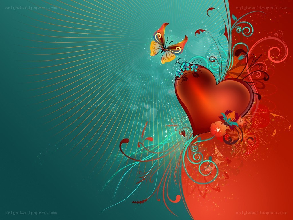 heart with butterfly and flowers