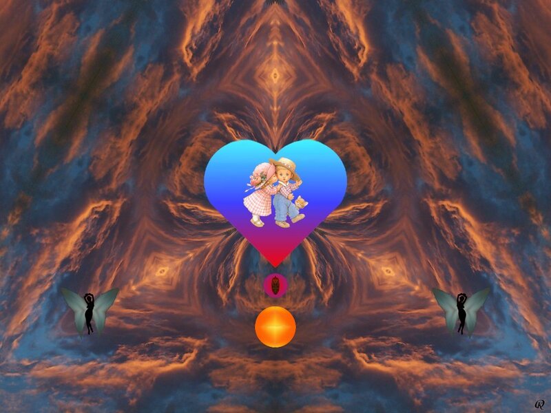 heart with children in cosmic tunnel