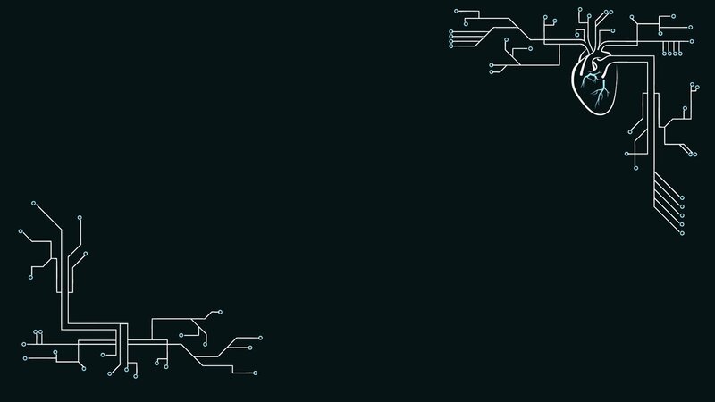 Heart with Circuitry — Black, Technological, Digital Art, Circuit Board, White