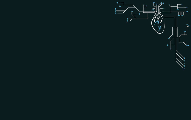 Heart with Circuitry — Black, Technological
