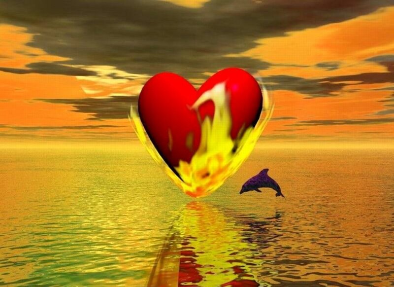 Heart with Flames over Water