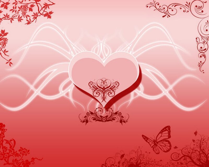 Heart with Floral Design — Red, Romantic, Digital Art, Butterfly