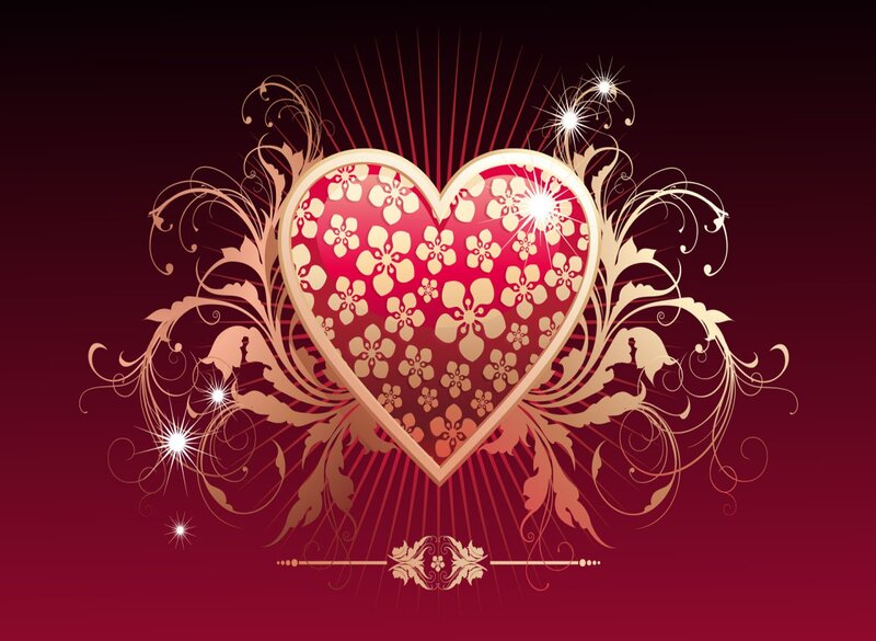 Heart with Floral Pattern — Red, Romantic