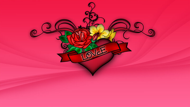 heart with flowers and love text