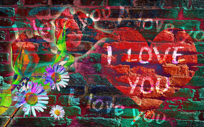 Heart with Flowers on Brick