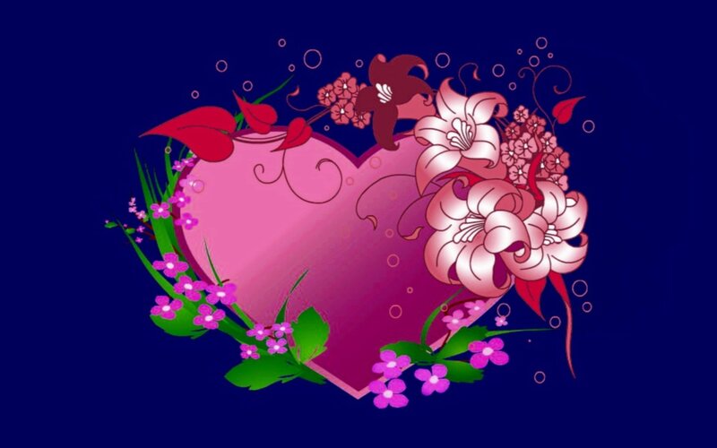 Heart with Flowers — Pink, Romantic, Digital Art, Leaves