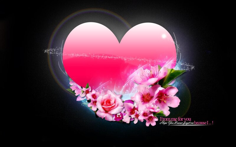 Heart with Flowers — Pink, Romantic, Digital Art