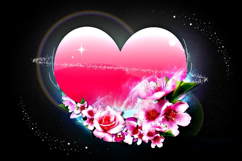 Heart with Flowers — Pink, Romantic, Night