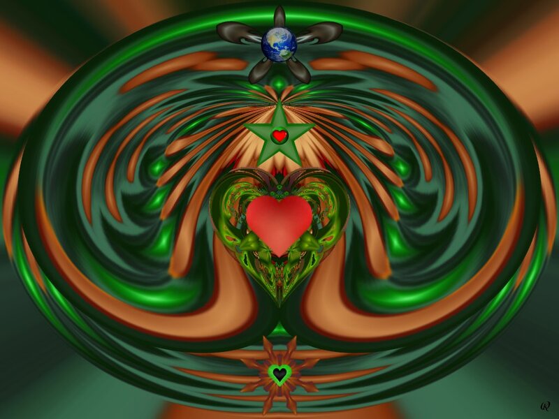 Heart with Green Swirls — Abstract