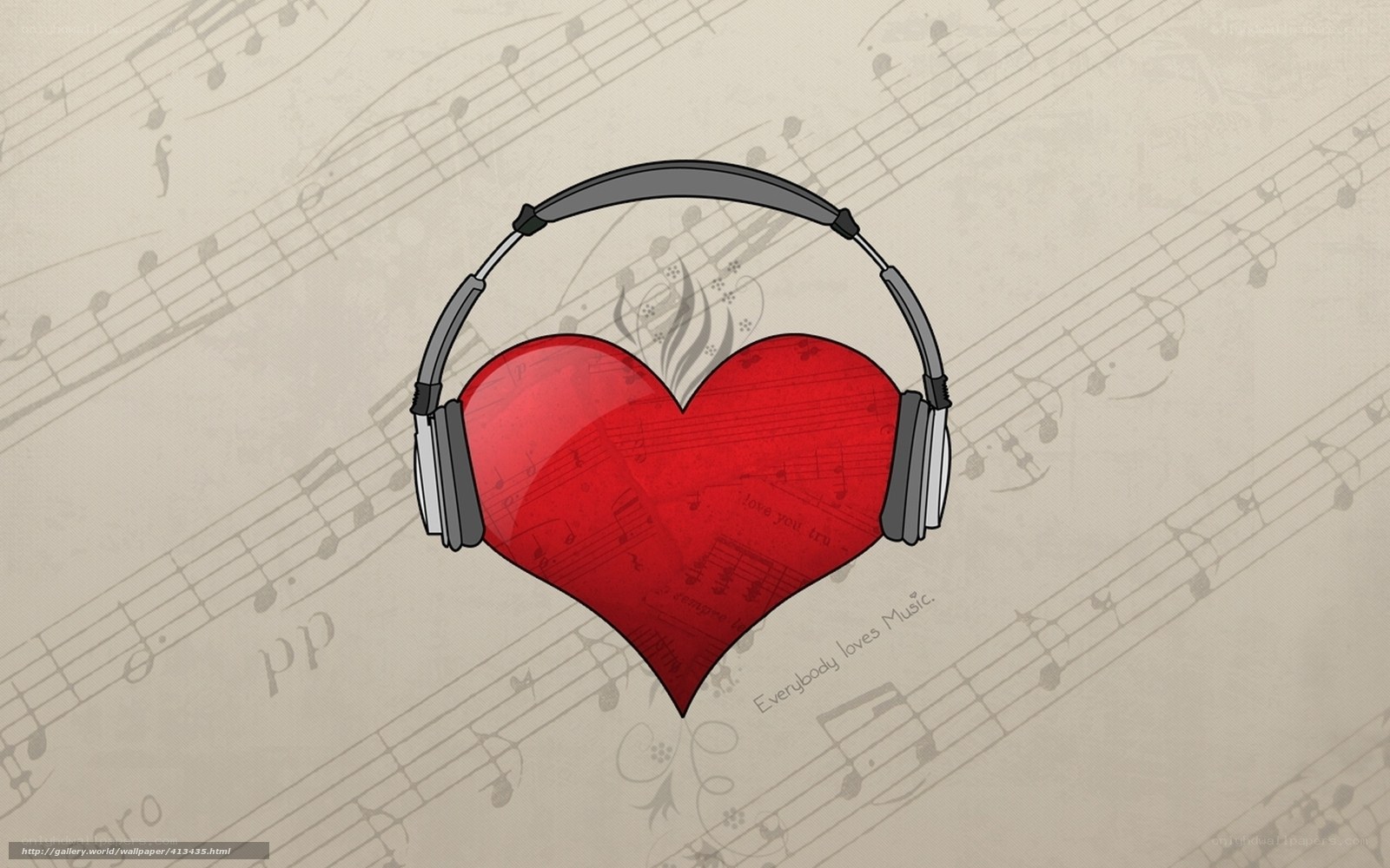 heart with headphones on sheet music