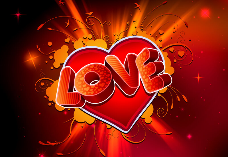Heart with Love Text — Red