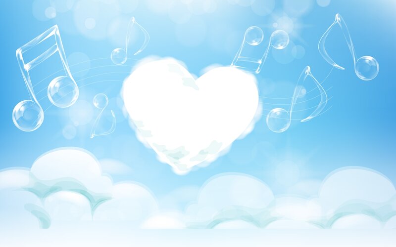 Heart with Musical Notes — Blue, Serene, Digital Art, Musical Notes