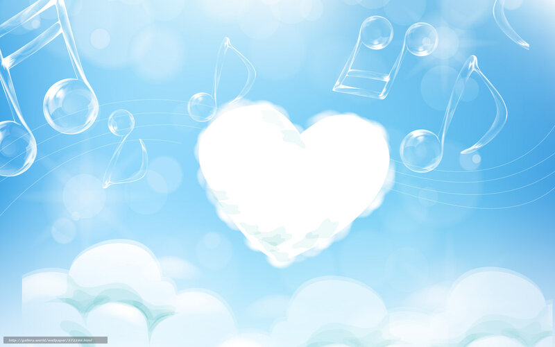 Heart with Musical Notes — Blue, Serene, Digital Art