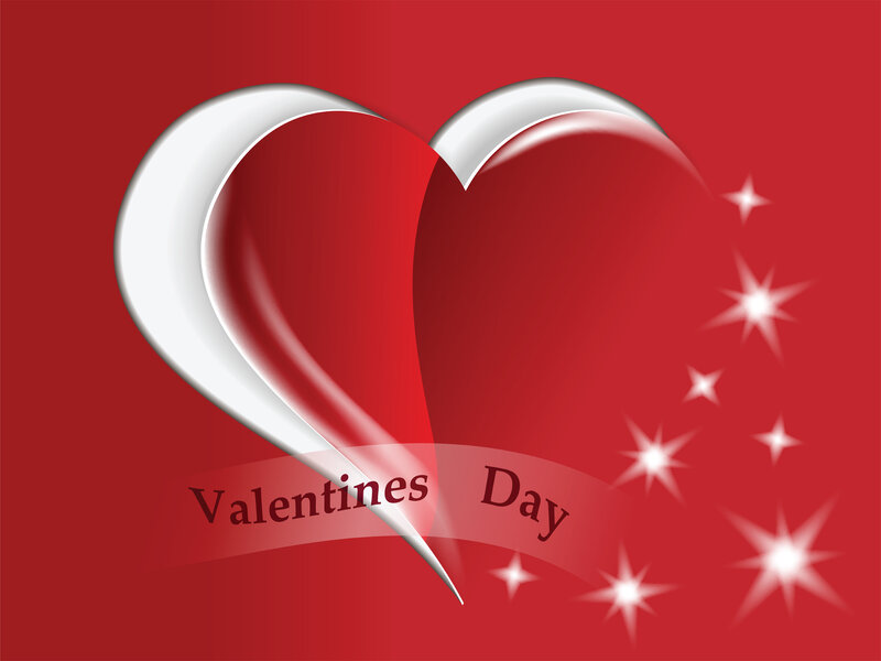 Heart with Ribbon — Red, Festive, Vector Art, Stars