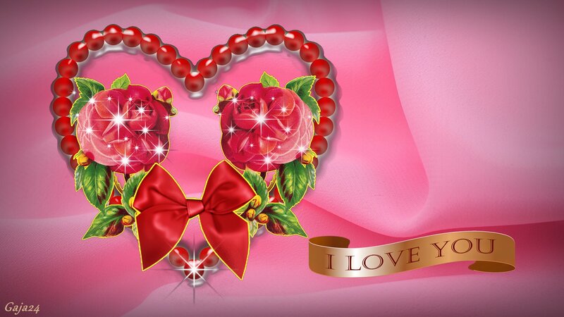 Heart with Roses and Bow — Pink