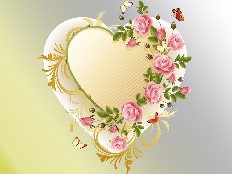 Heart with Roses and Butterflies — Pink, Romantic