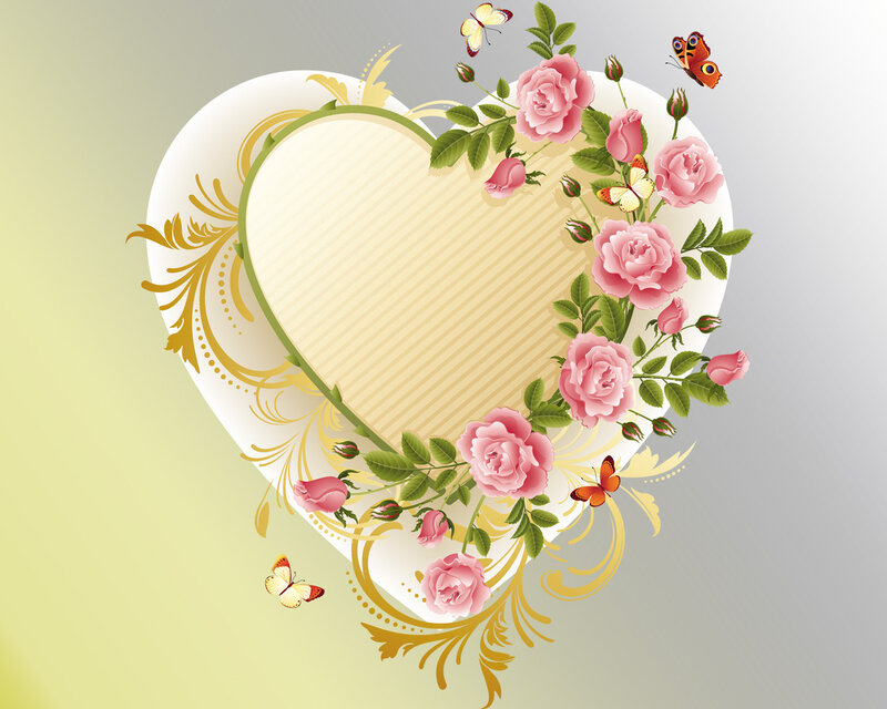Heart with Roses and Butterflies — Pink