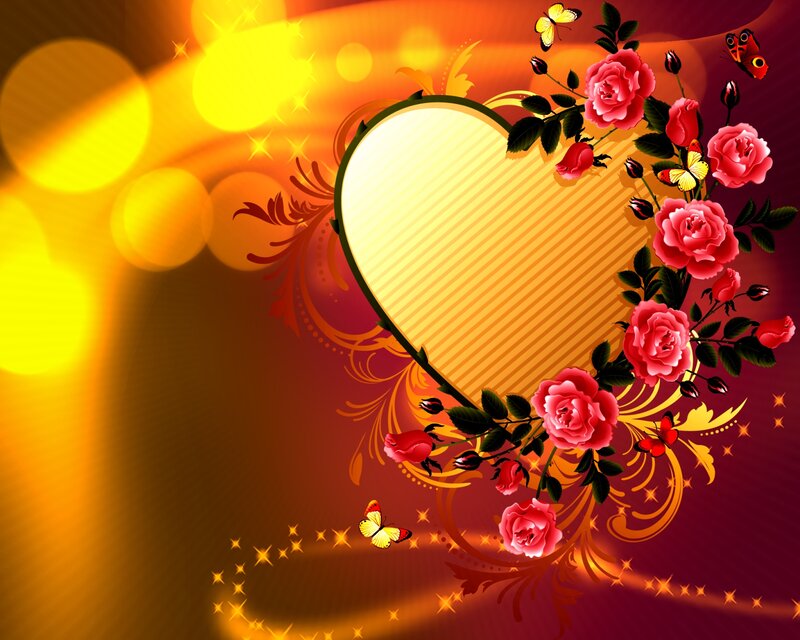 Heart with Roses and Butterflies — Red