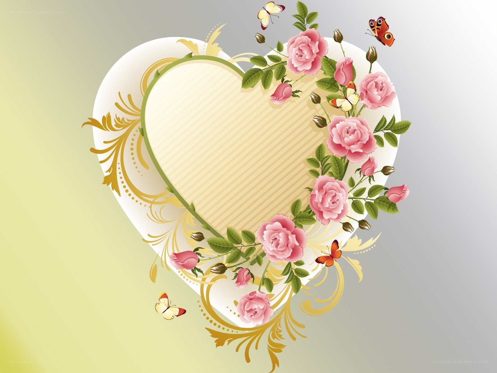 heart with roses and butterflies