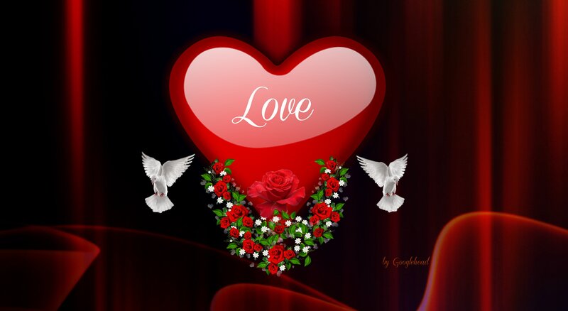 Heart with Roses and Doves — Red