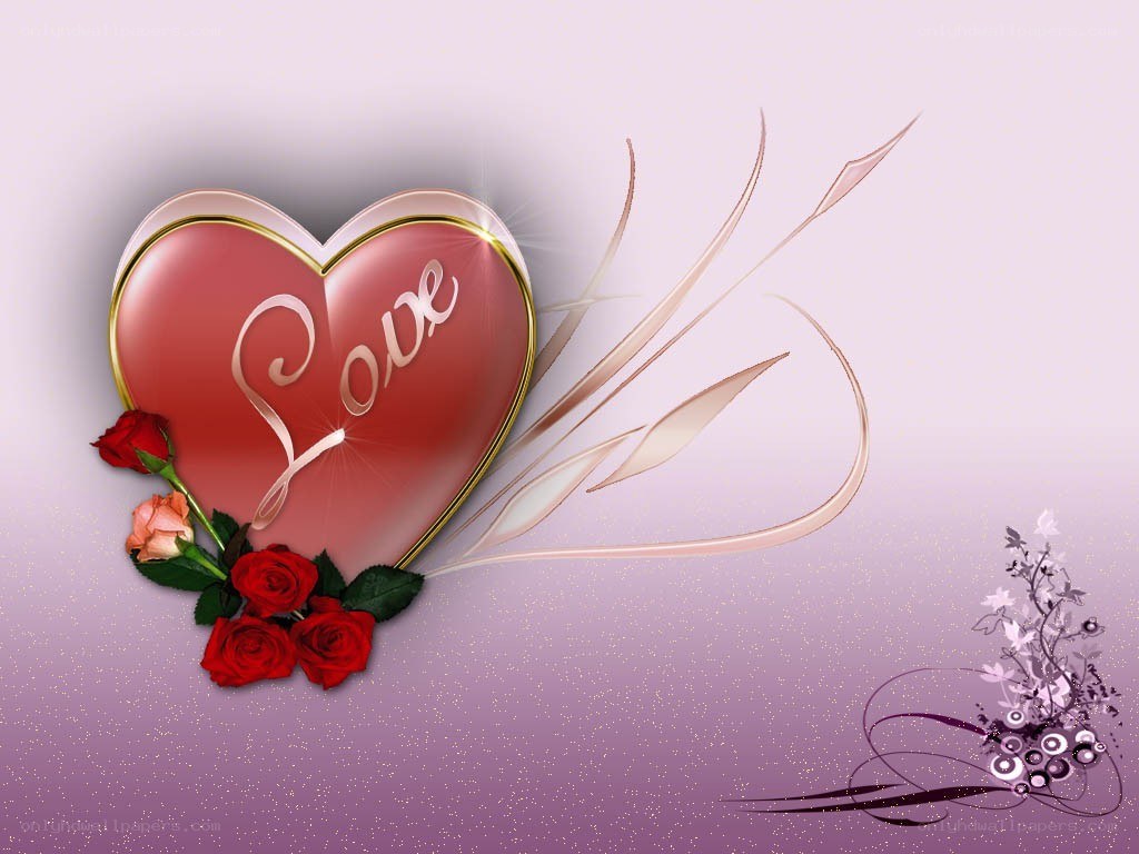 heart with roses and love text
