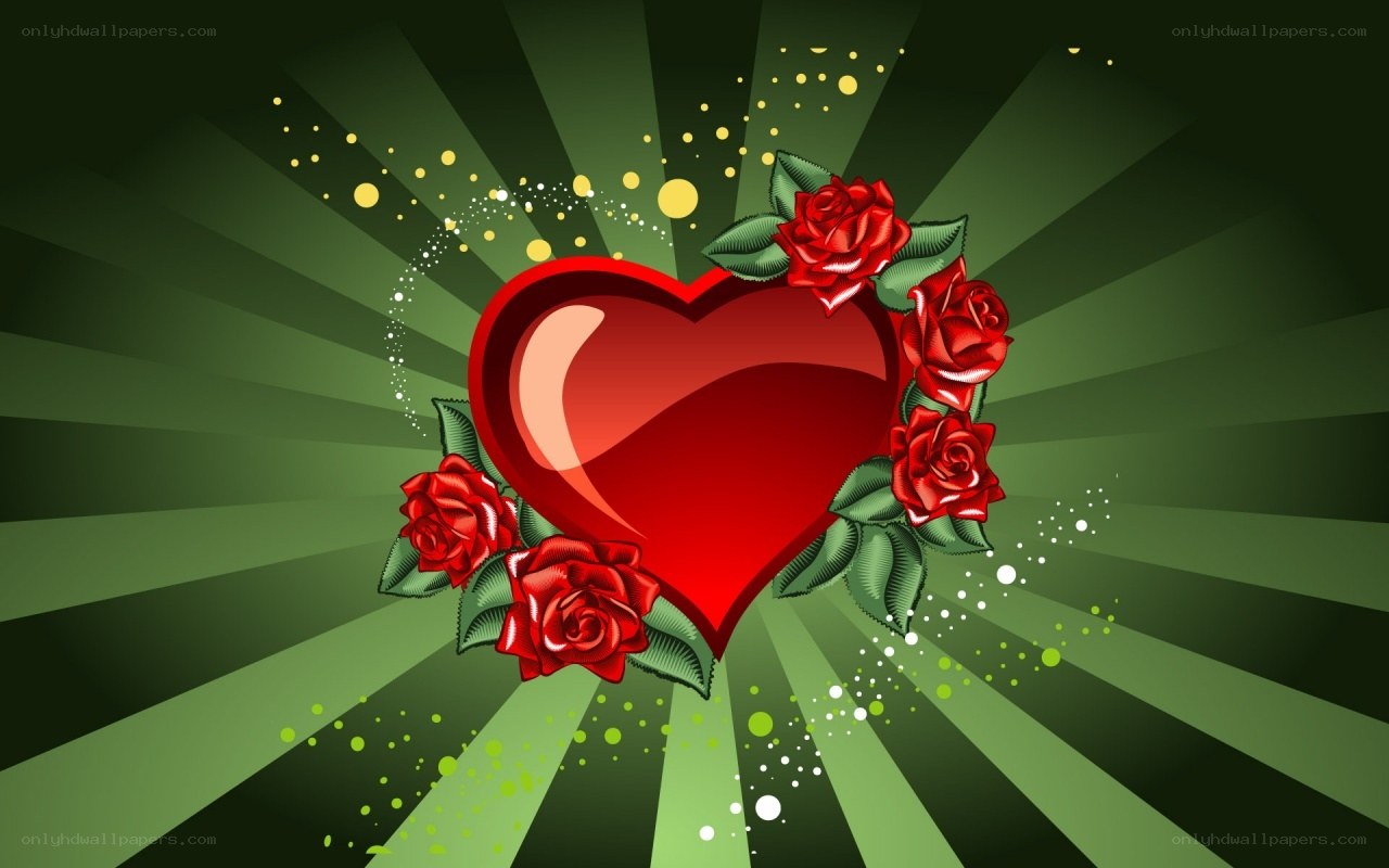 heart with roses on green background