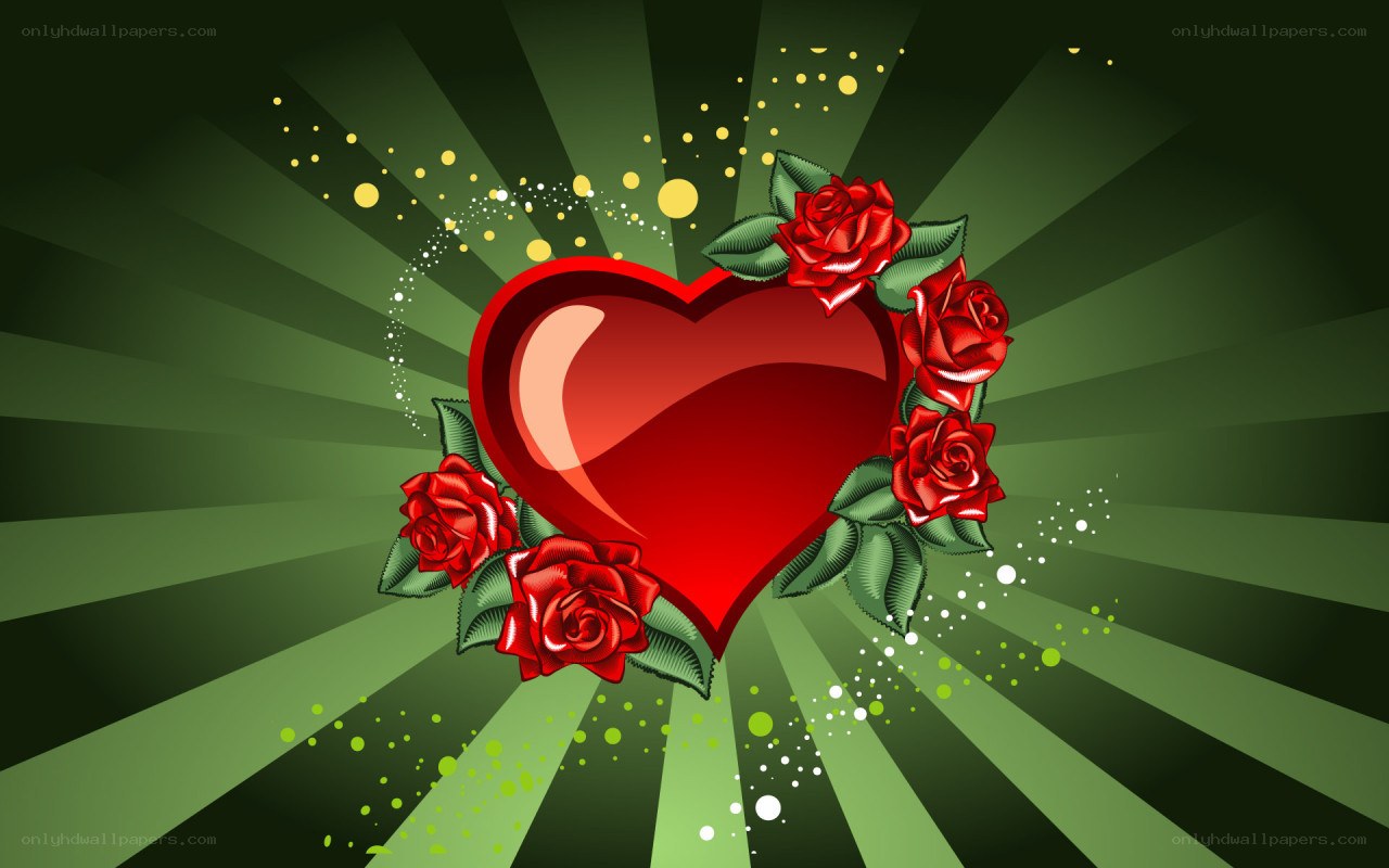 heart with roses on green