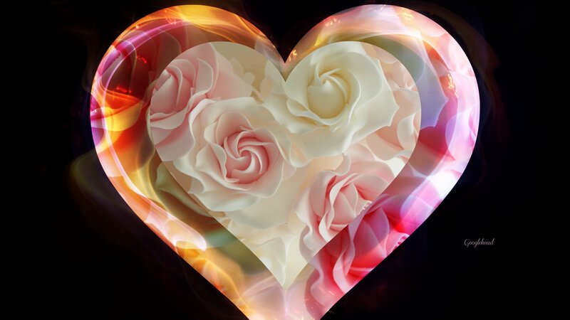 Heart with Roses — Pink, Romantic, Digital Art