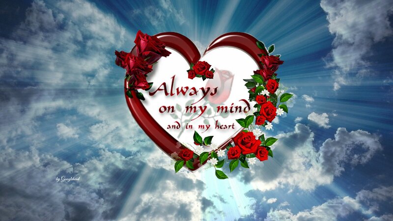 Heart with Roses — Red, Romantic, Digital Art, Clouds