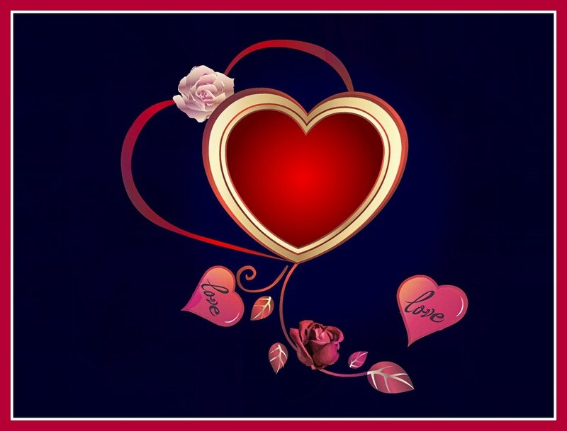 Heart with Roses — Red, Romantic, Digital Art, Hearts