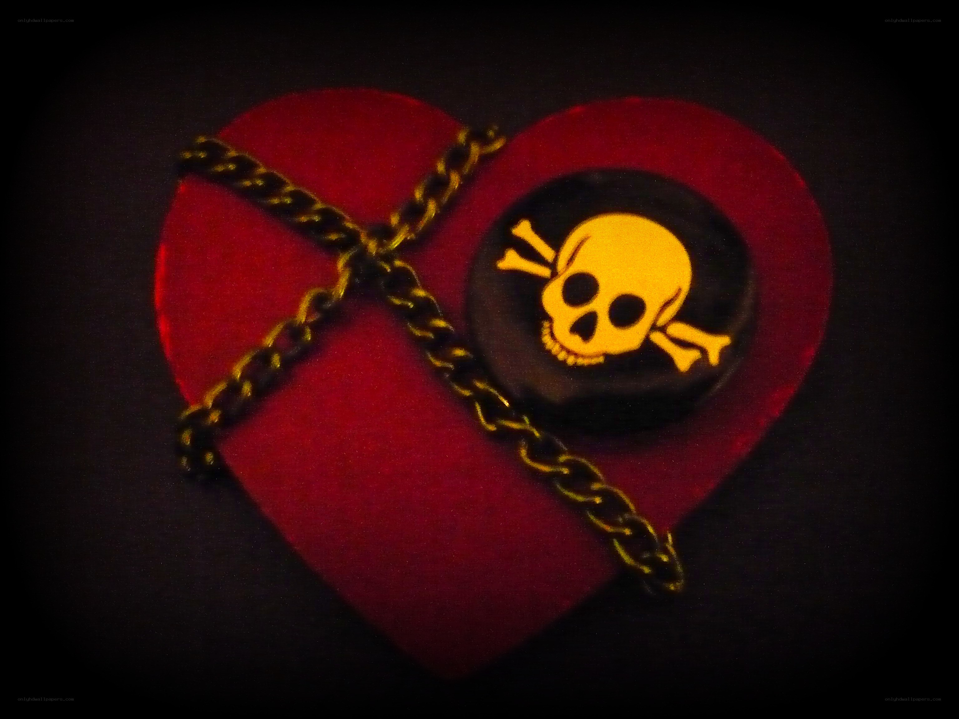 heart with skull and chain