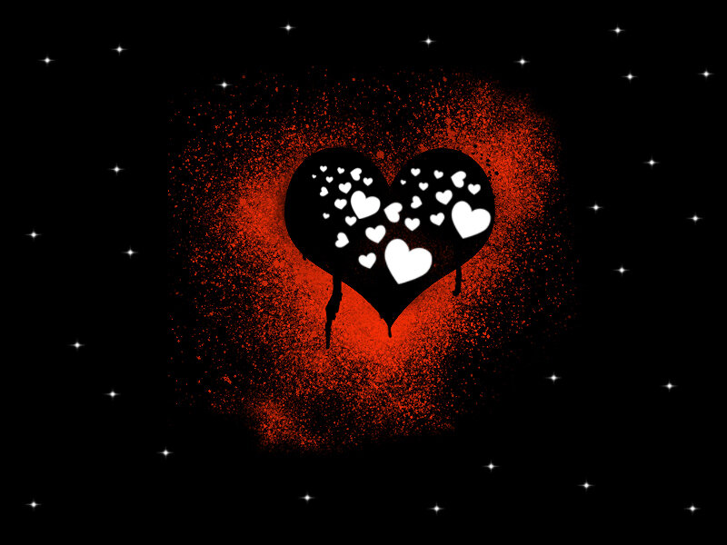 heart with stars and red spray