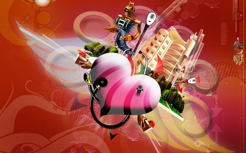 Heart with Stethoscope — Red