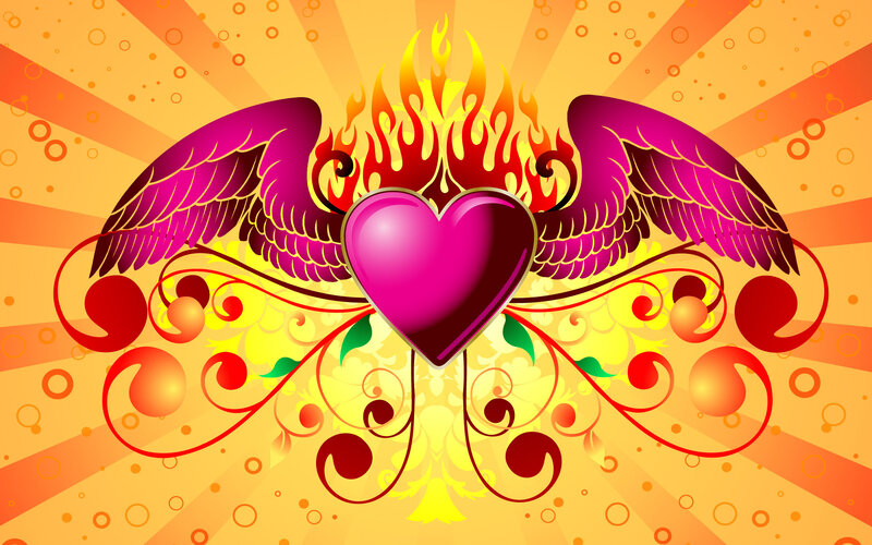 Heart with Wings and Flames — Yellow