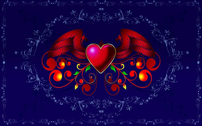 Heart with Wings — Blue, Ornate