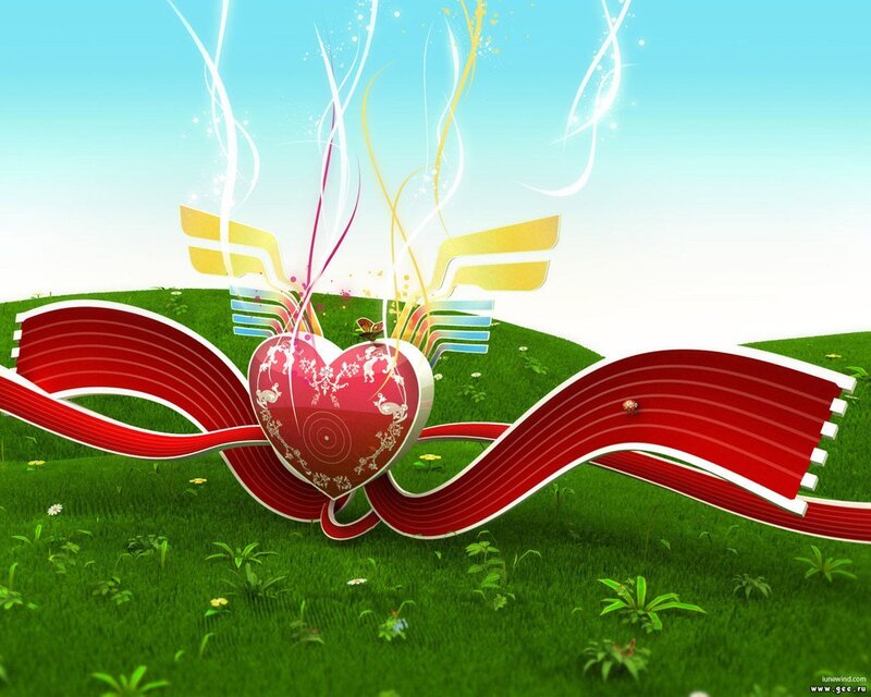 Heart with wings on a grassy field