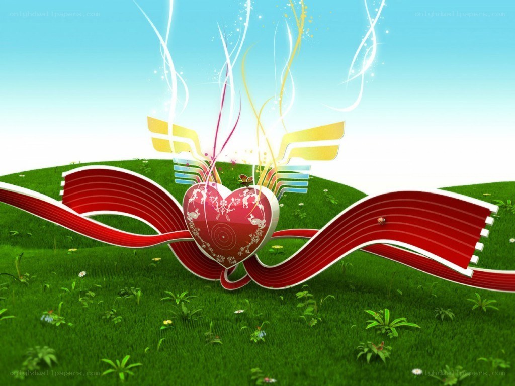 heart with wings on grass