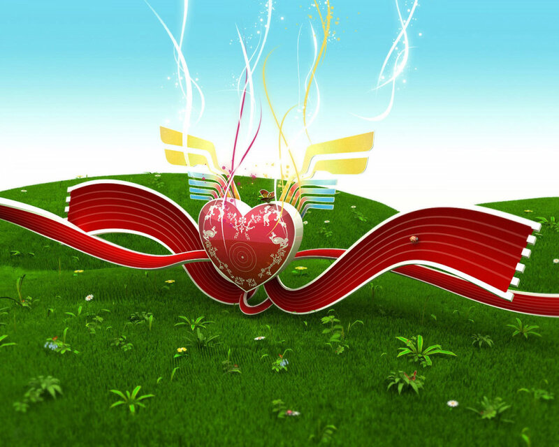 heart with wings on grass
