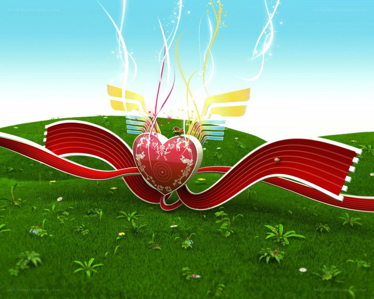 heart with wings on grass