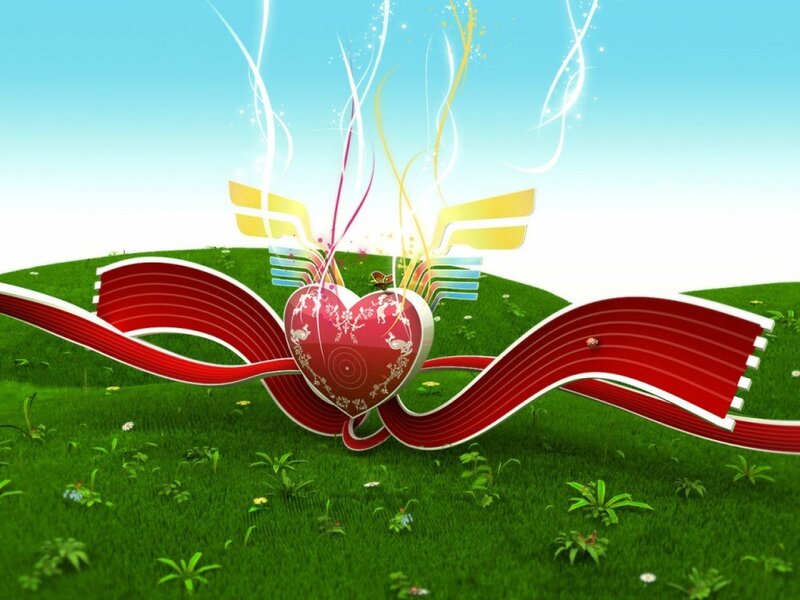 Heart with Wings on Grass — Green, Joyful