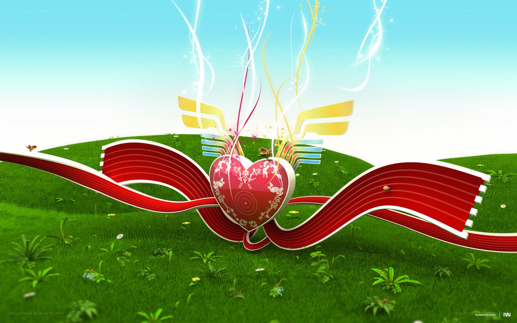heart with wings on grass