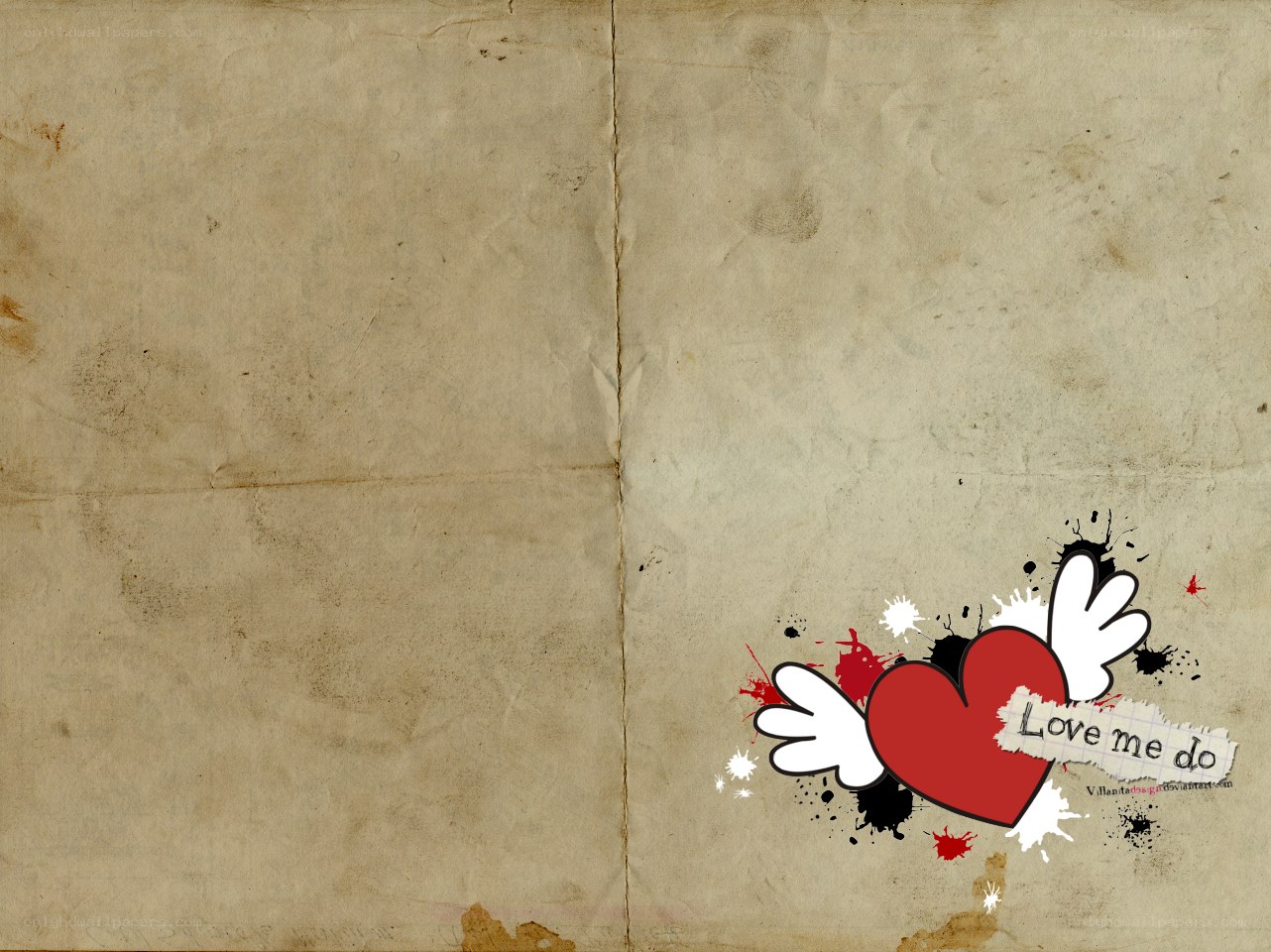 heart with wings on old paper