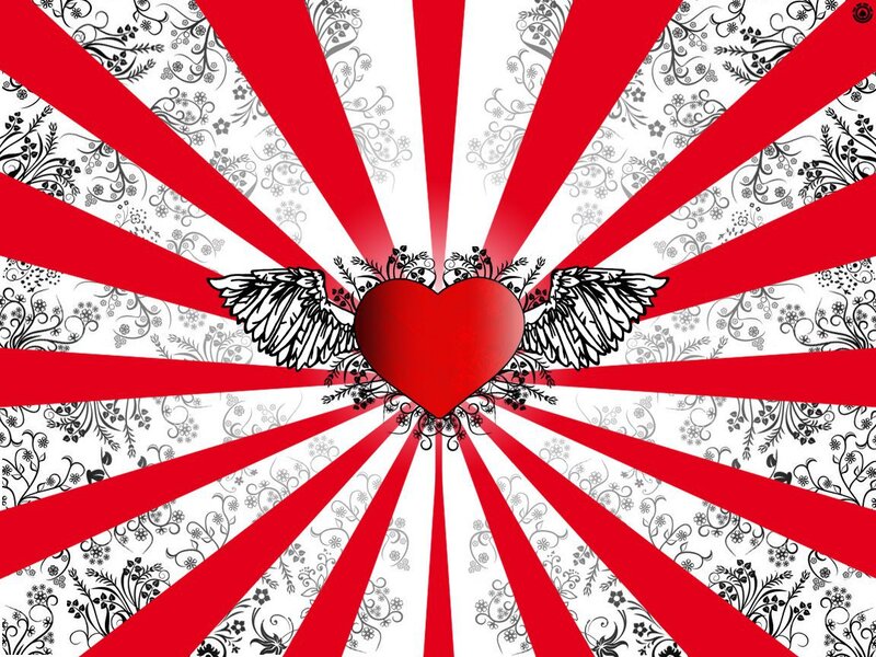 Heart with Wings — Red, Dramatic, Digital Art, Floral Pattern