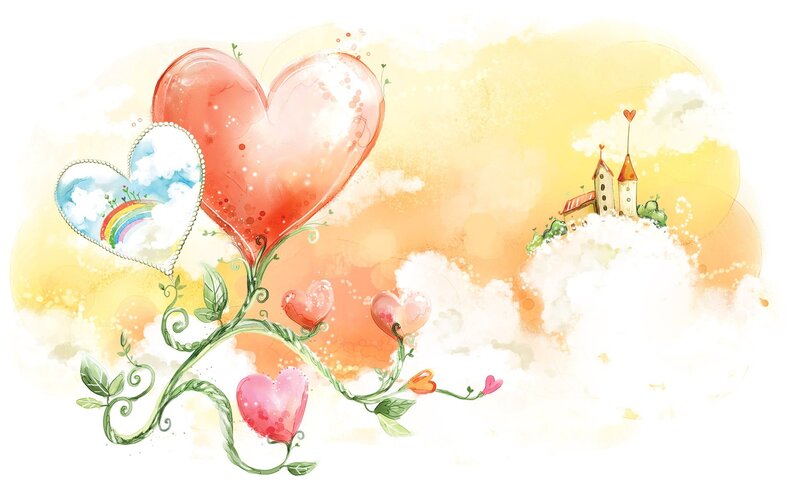 hearts and castle in the clouds