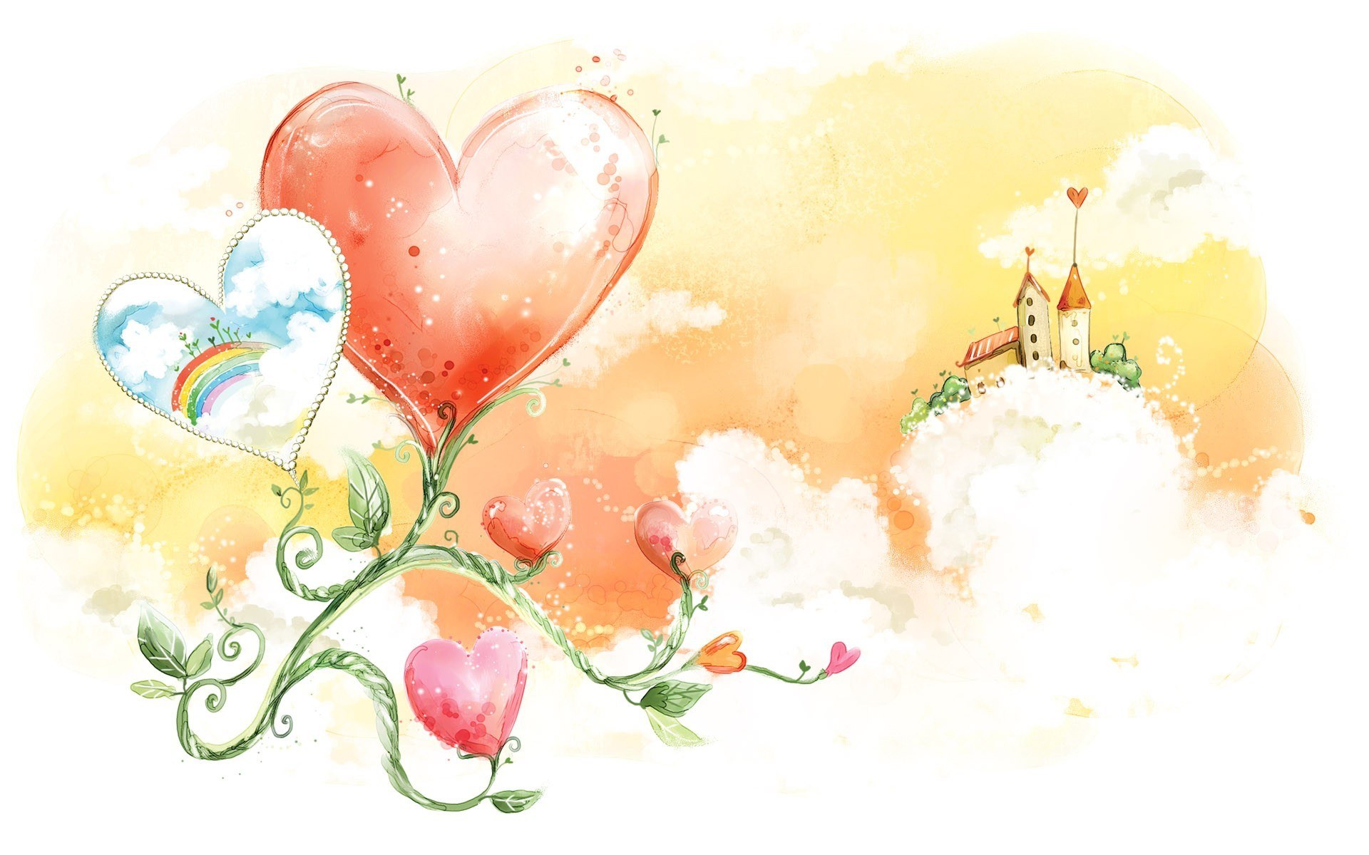 hearts and castle in the clouds